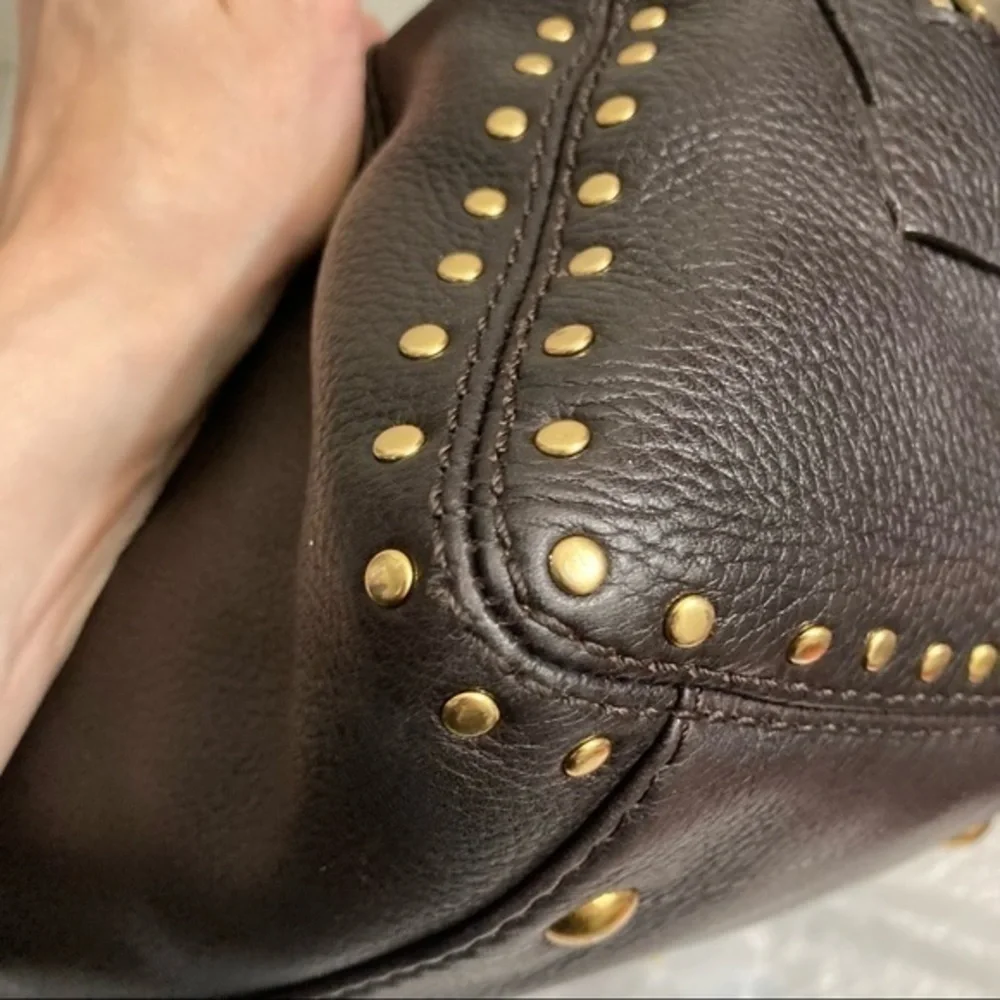 Michael Kors brown leather studded satchel bag